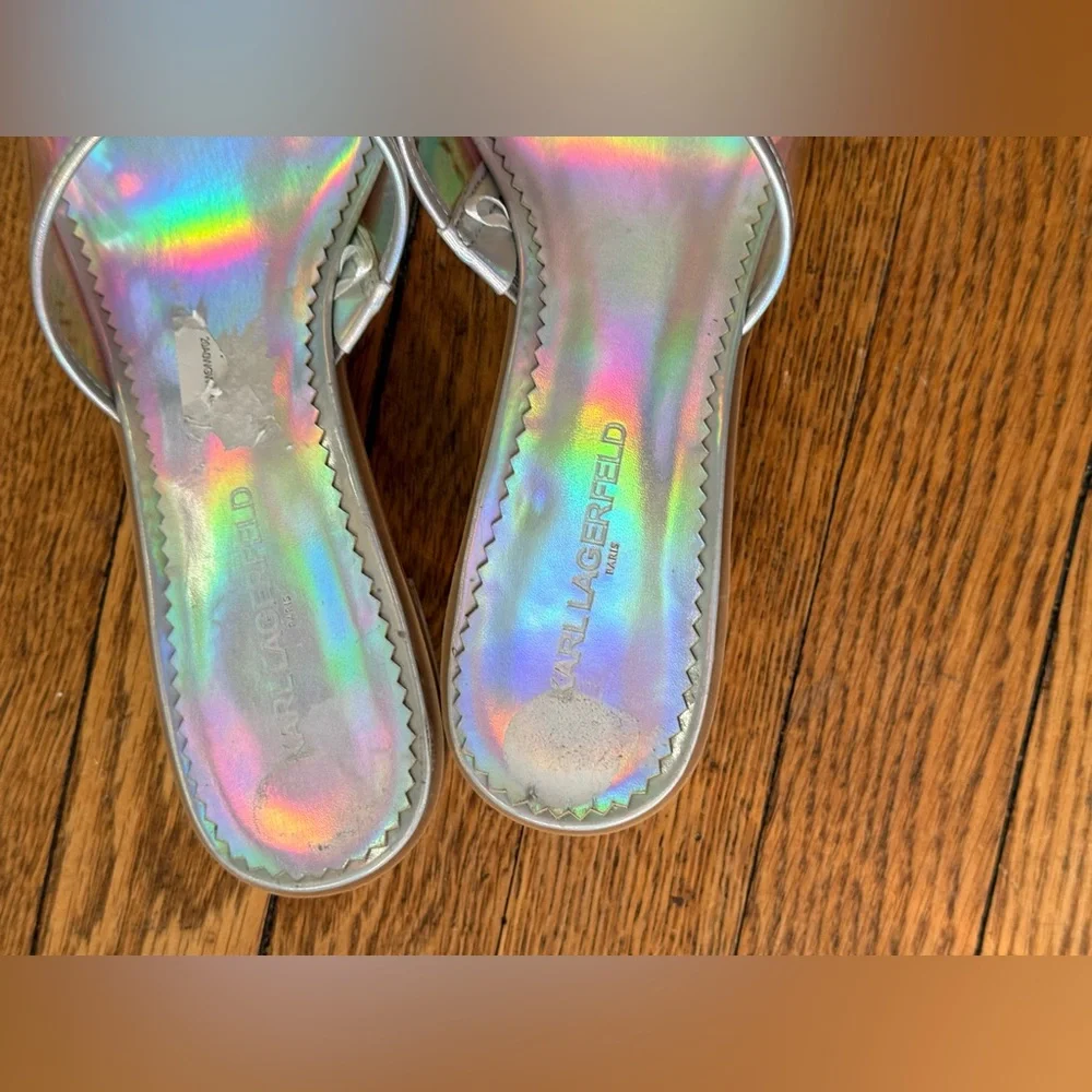 Karl Lagerfeld Faina Iridescent Slides - Size 10 - NWOB - Picture 2 of 6